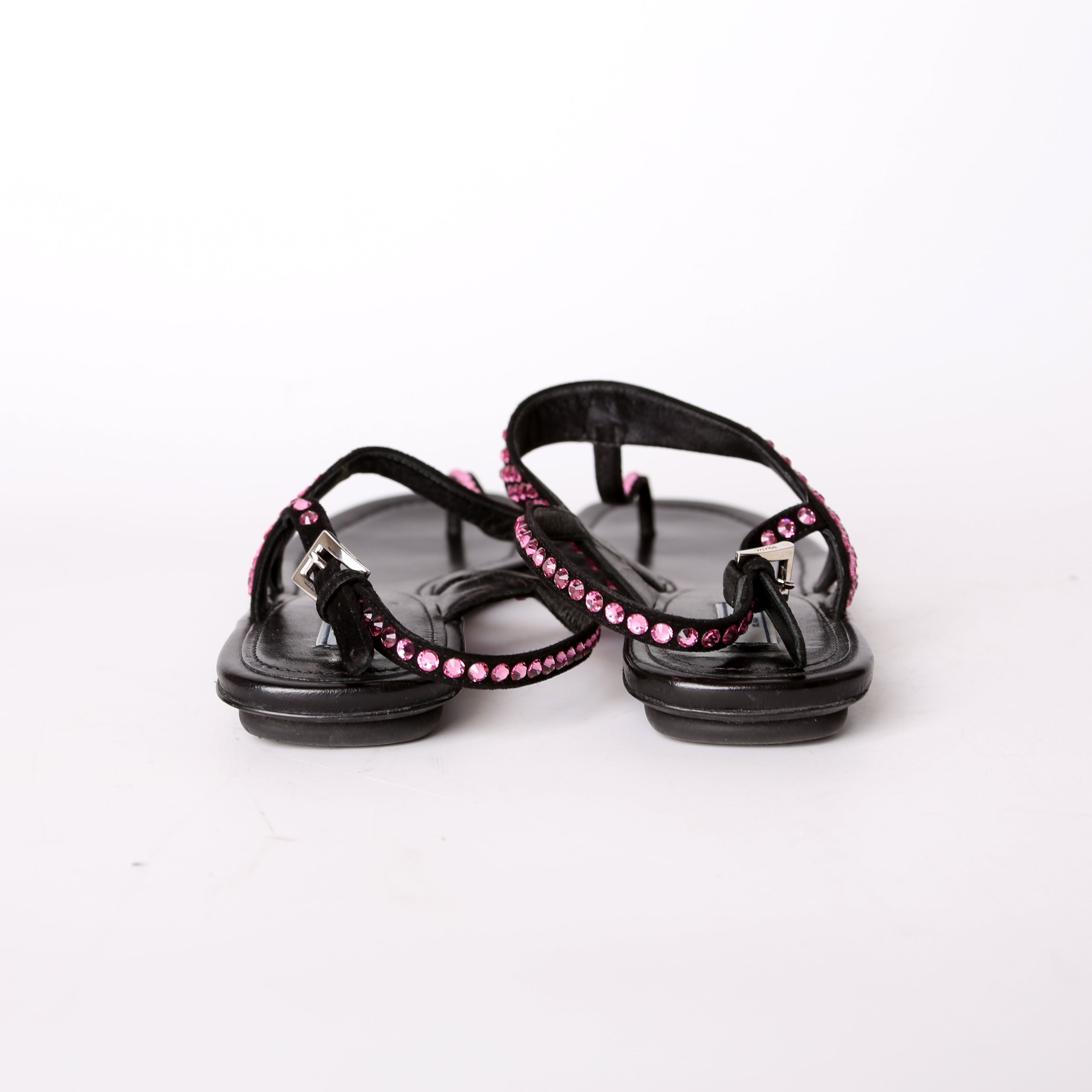 Prada Crystal Embossed Thong Sandals Size 38