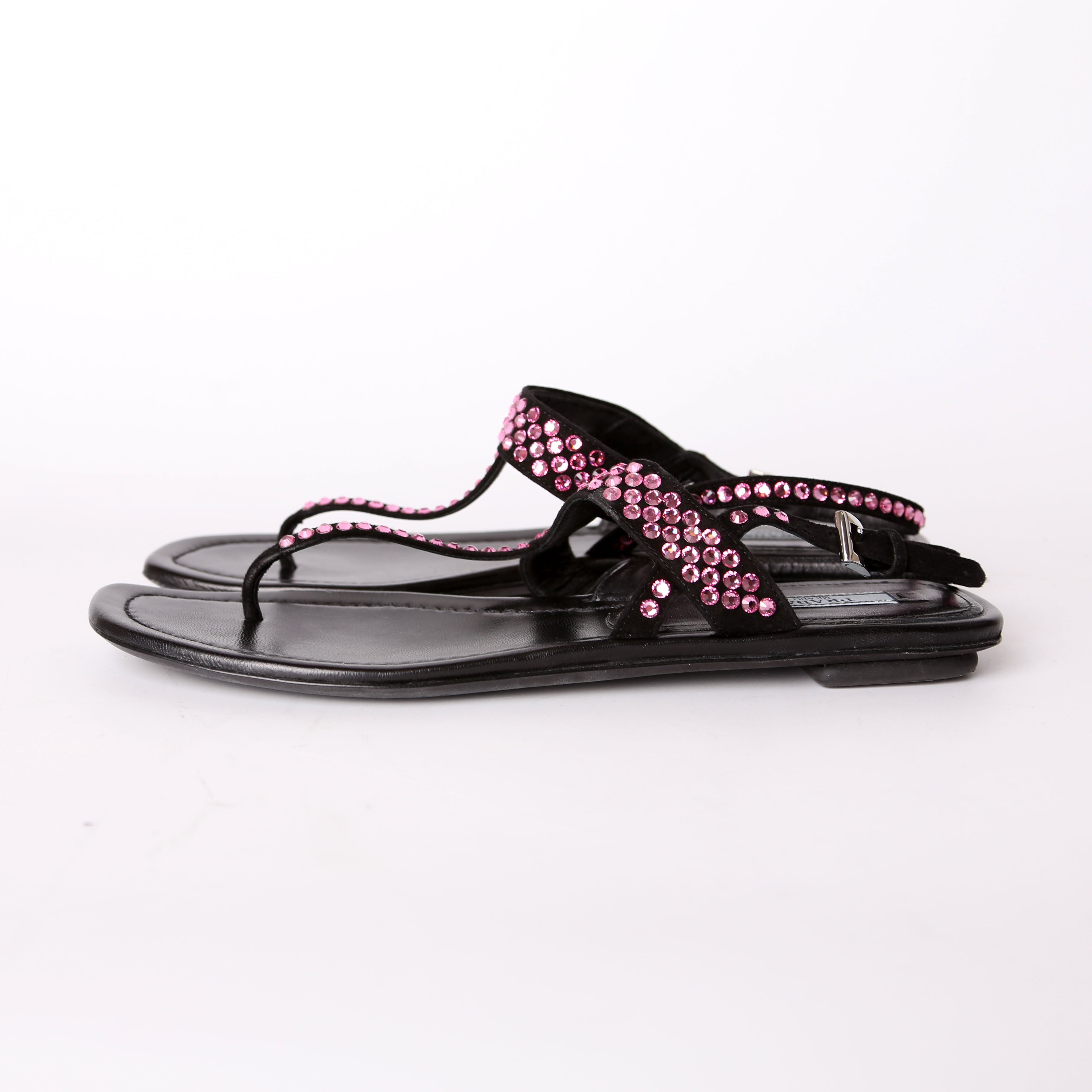 Prada Crystal Embossed Thong Sandals Size 38