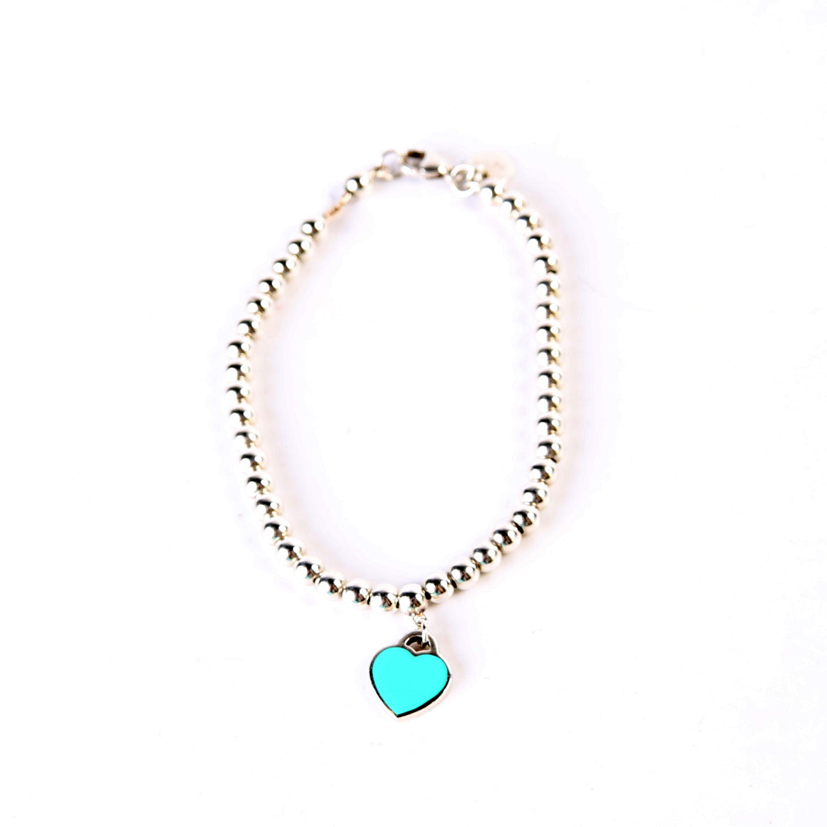 Please Return To Mini Enamel Heart With Diamond Bead Chain Bracelet 925/Teal