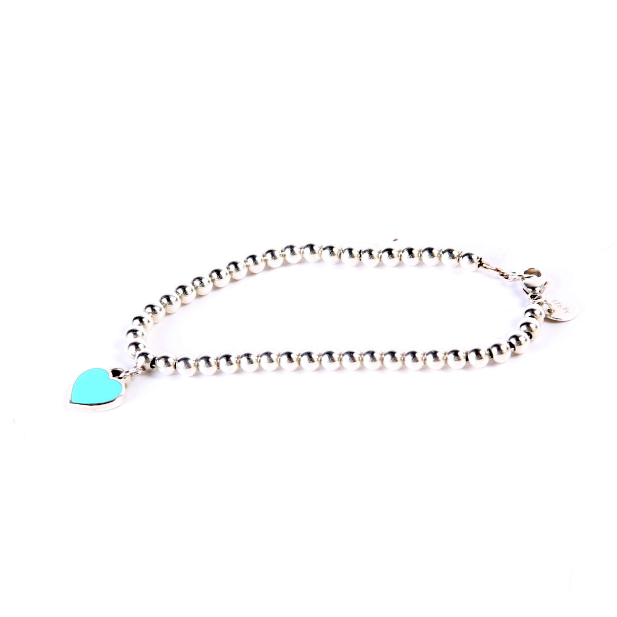 Please Return To Mini Enamel Heart With Diamond Bead Chain Bracelet 925/Teal