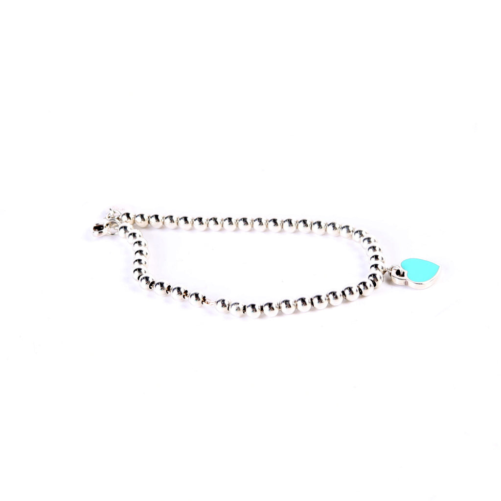 Please Return To Mini Enamel Heart With Diamond Bead Chain Bracelet 925/Teal