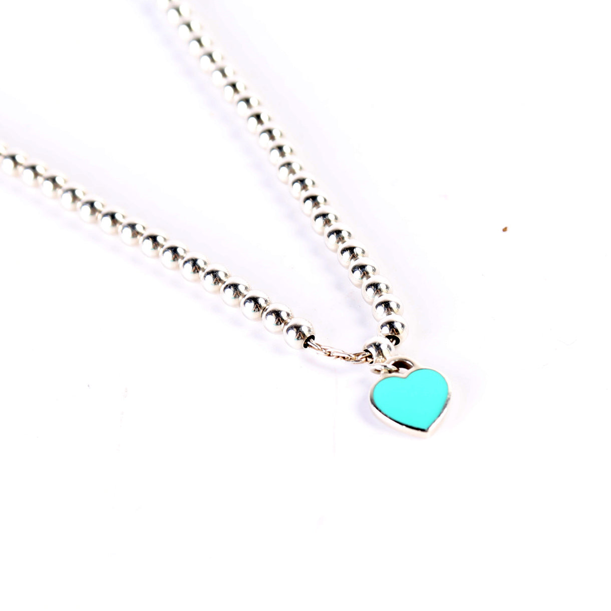 Please Return To Mini Enamel Heart With Diamond Bead Chain Bracelet 925/Teal