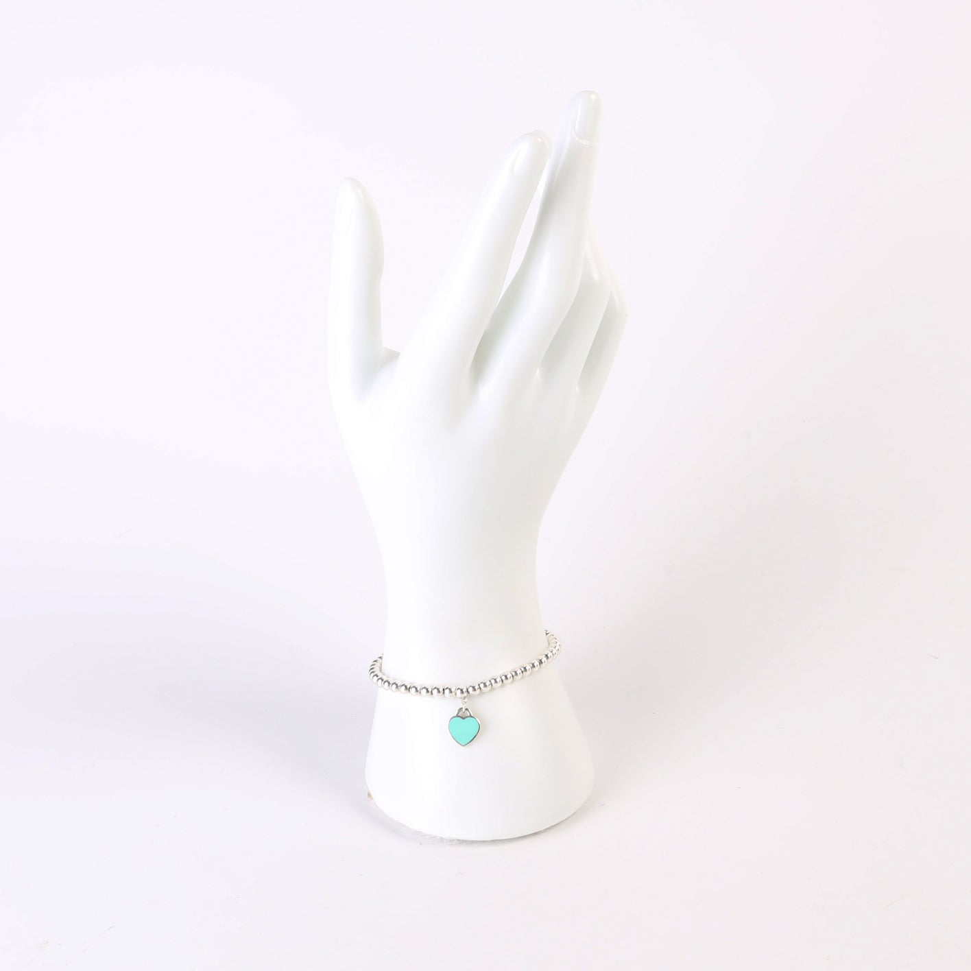 Please Return To Mini Enamel Heart With Diamond Bead Chain Bracelet 925/Teal