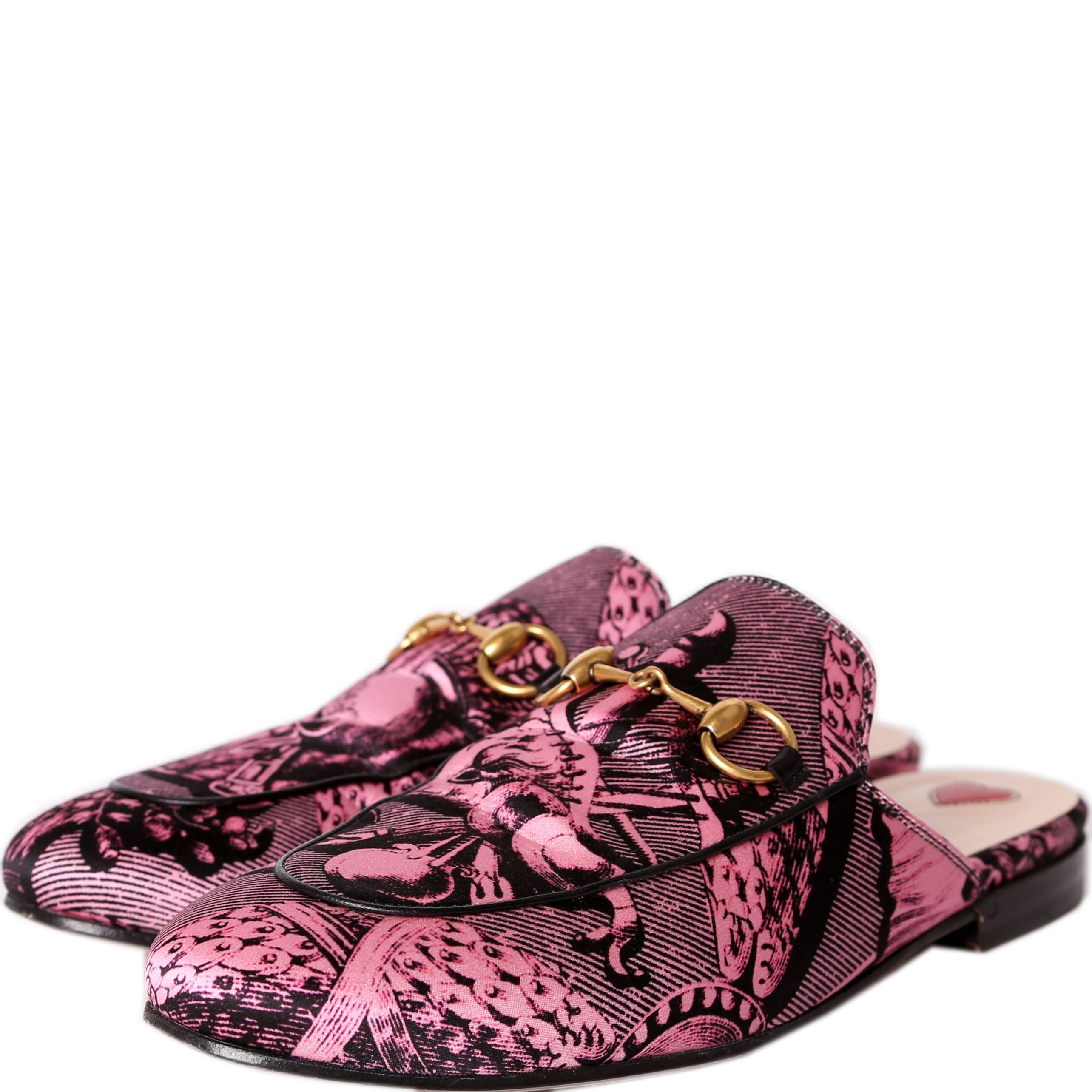 Gucci Princetown Printed Silk Mules Size 36