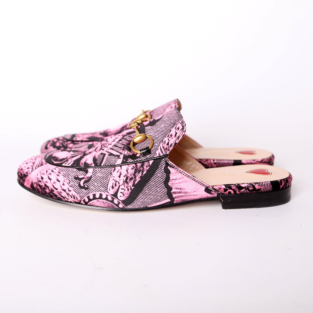Gucci Princetown Printed Silk Mules Size 36