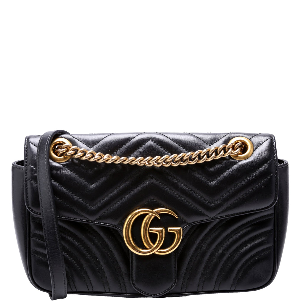 443497 Marmont Leather Shoulder Small Flap Black