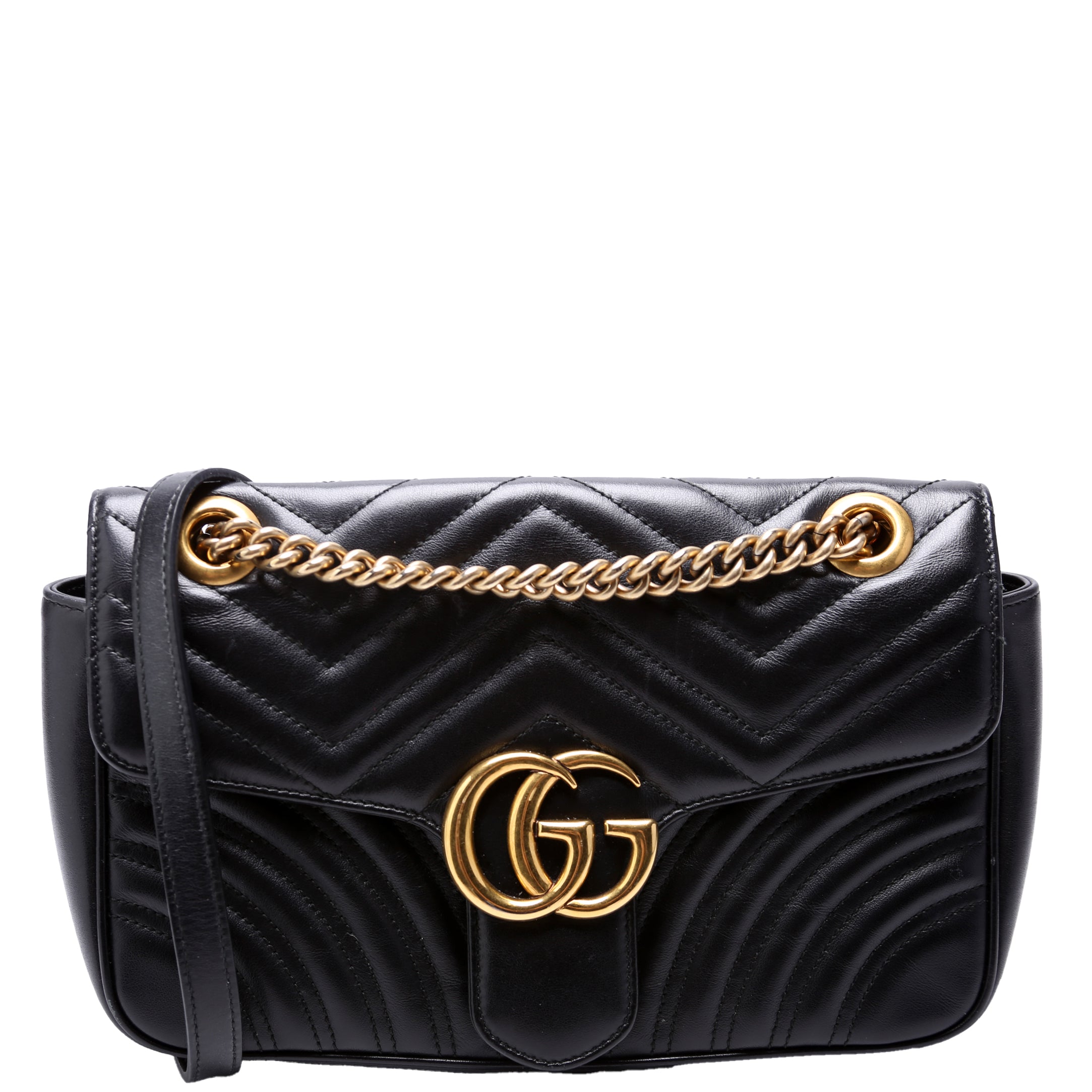 443497 Marmont Leather Shoulder Small Flap Black