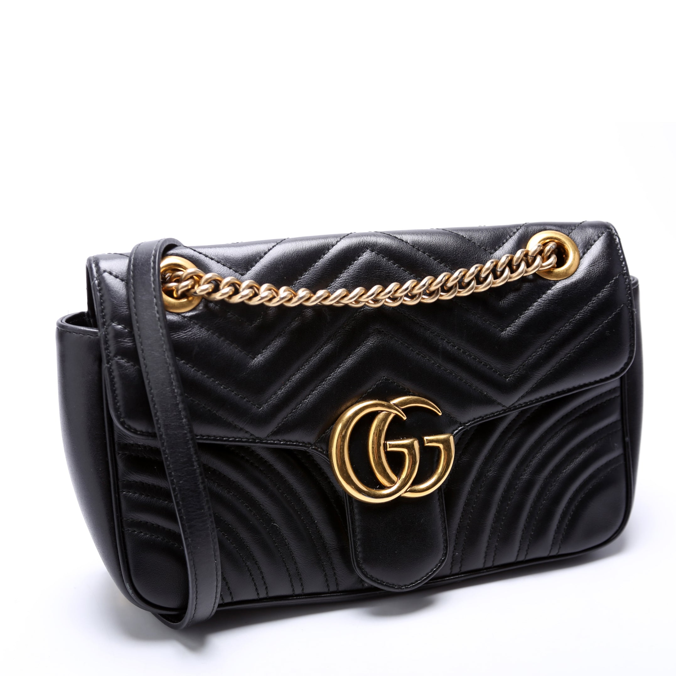 443497 Marmont Leather Shoulder Small Flap Black