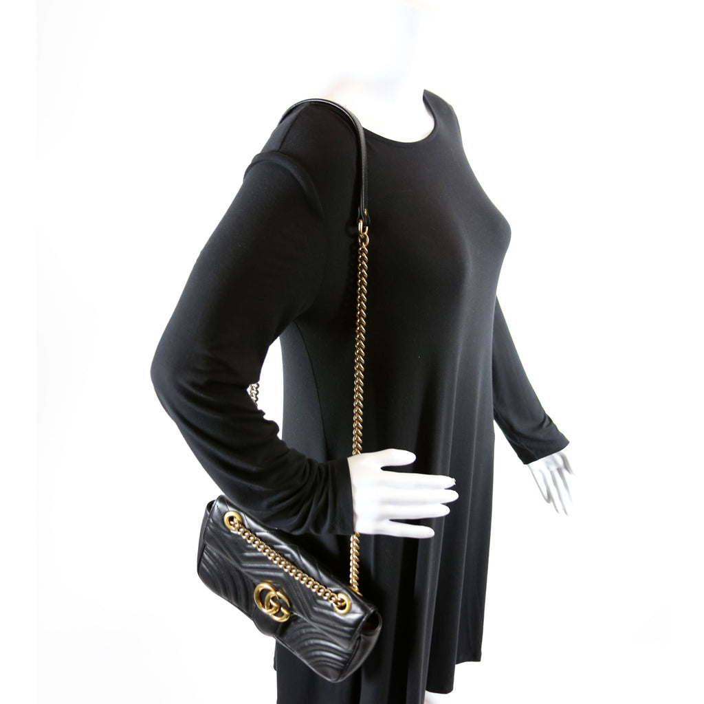 443497 Marmont Leather Shoulder Small Flap Black