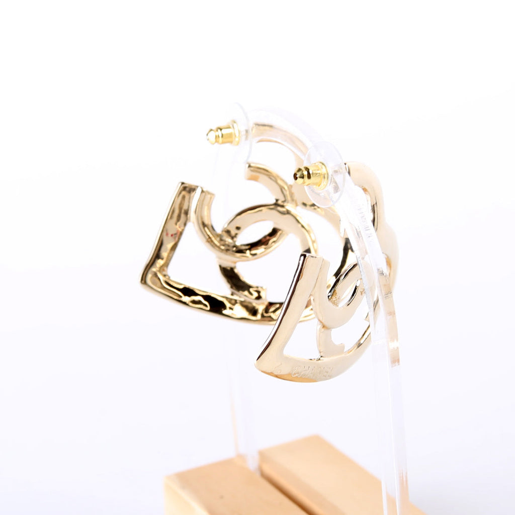 CC Logo Heart Hoop Earrings Gold