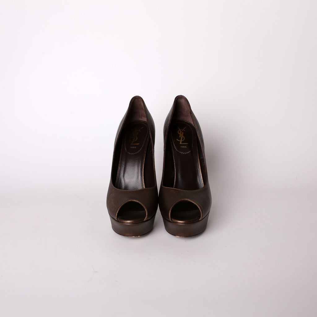 SAINT LAURENT Platform Open-Toe Pumps Size 40