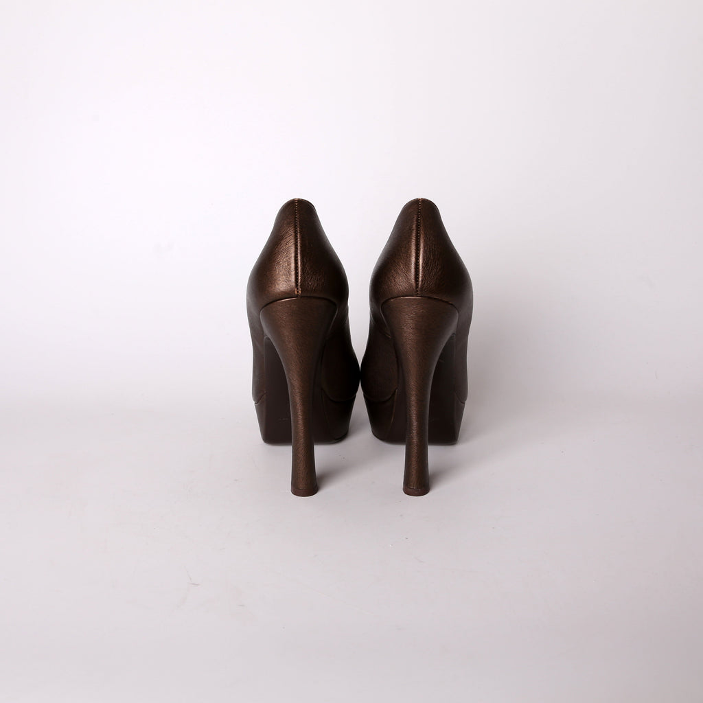 SAINT LAURENT Platform Open-Toe Pumps Size 40