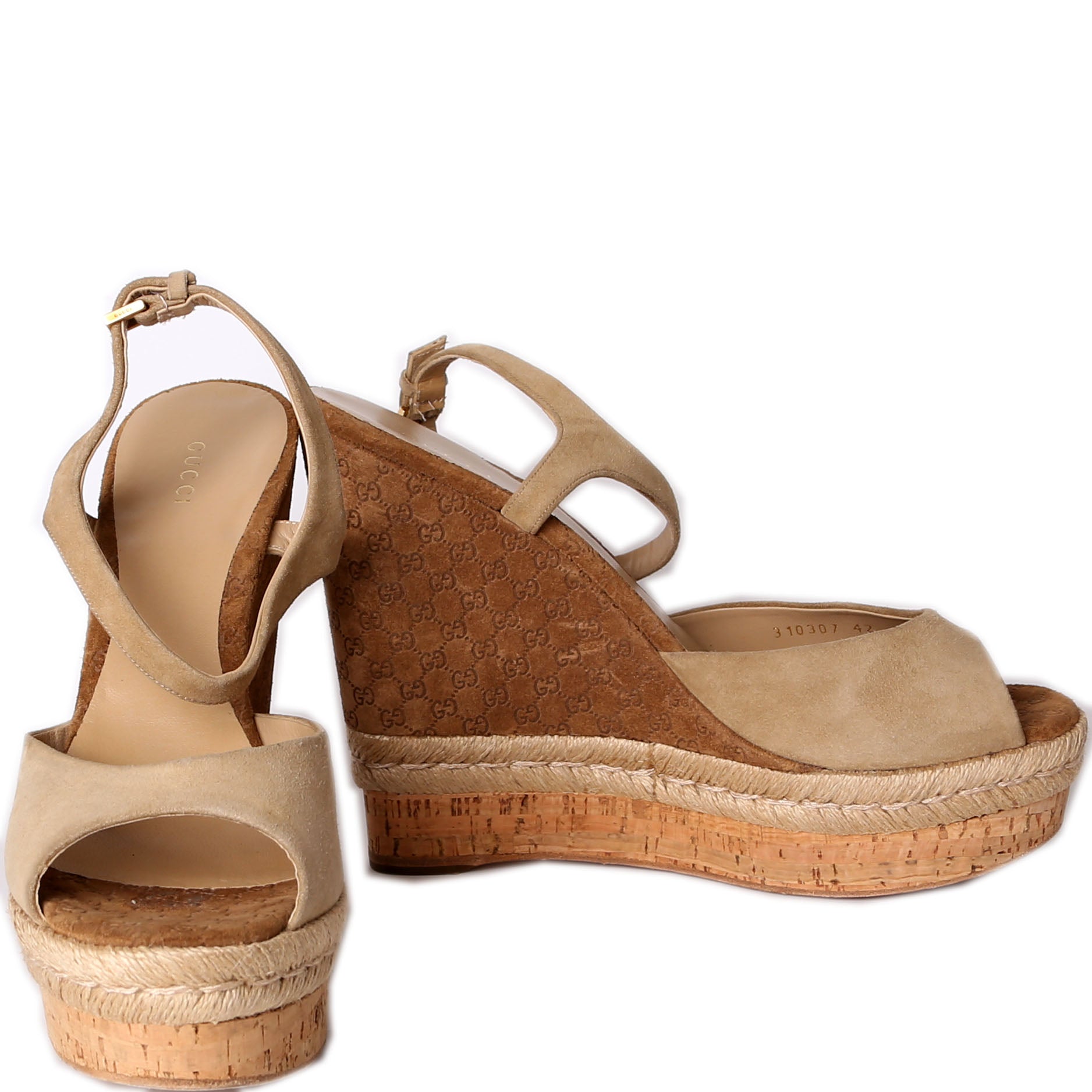 Gucci GG Suede Espadrille Wedges Size 42