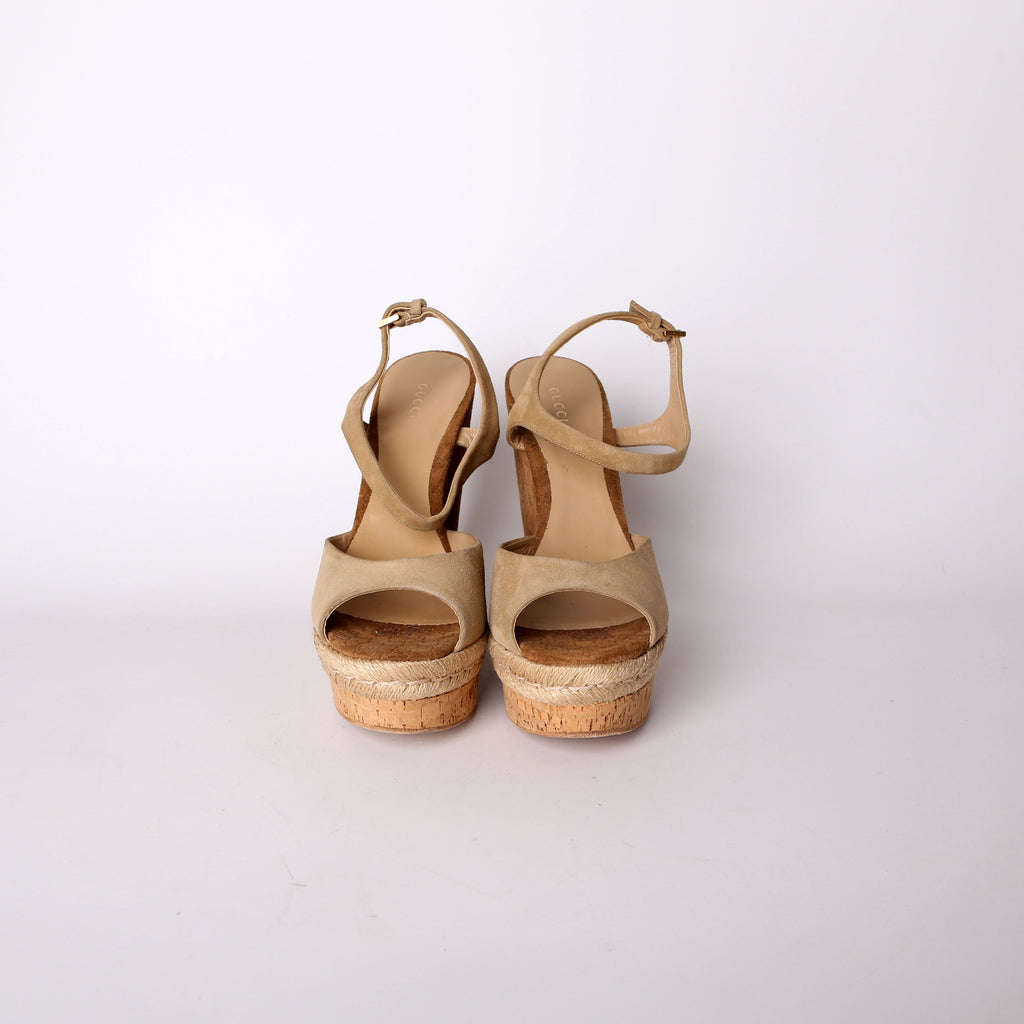 Gucci GG Suede Espadrille Wedges Size 42