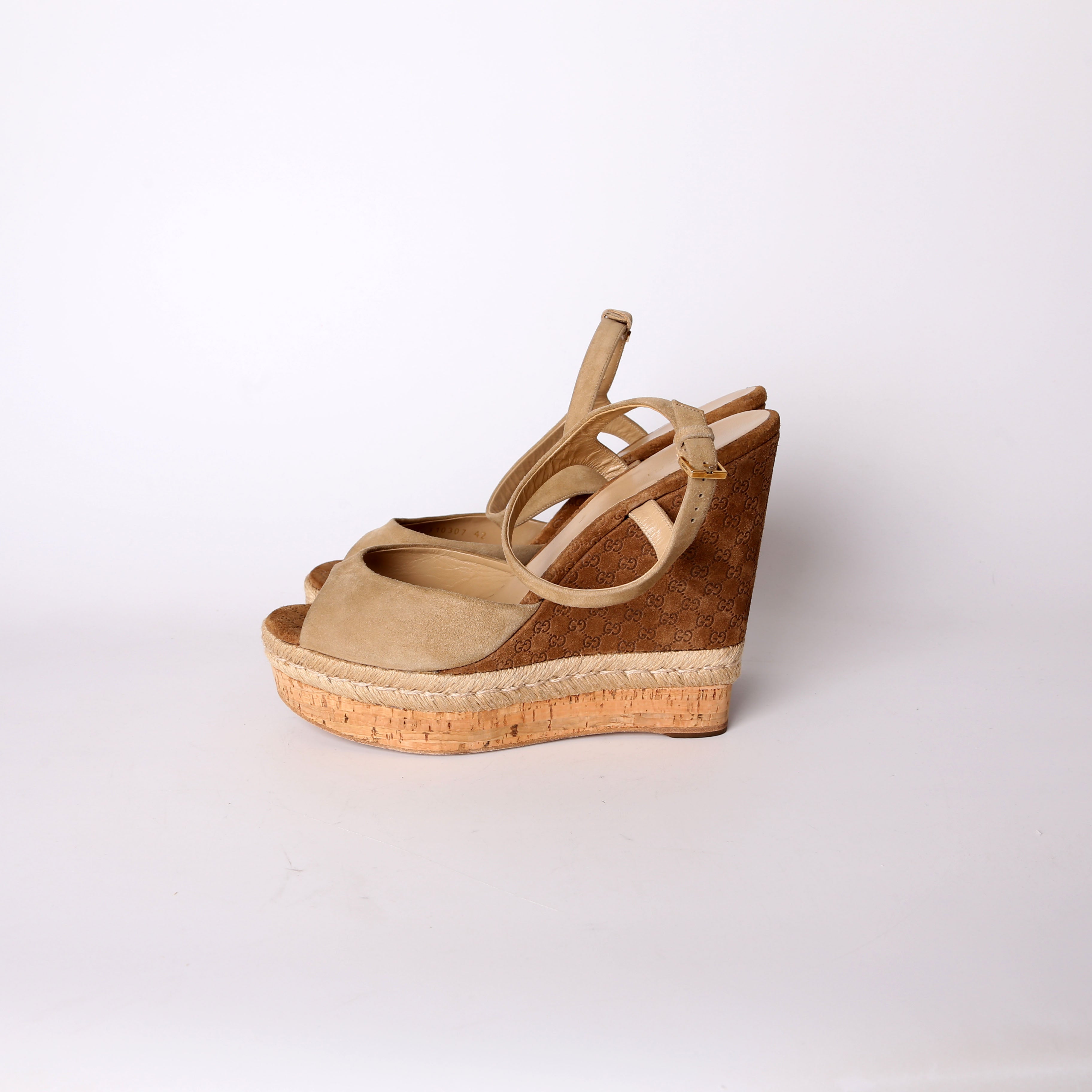 Gucci GG Suede Espadrille Wedges Size 42