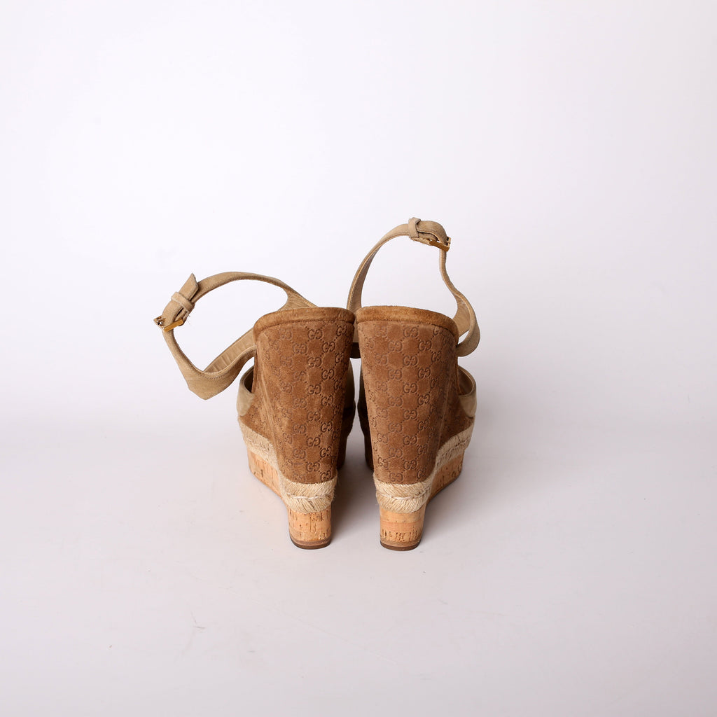 Gucci GG Suede Espadrille Wedges Size 42