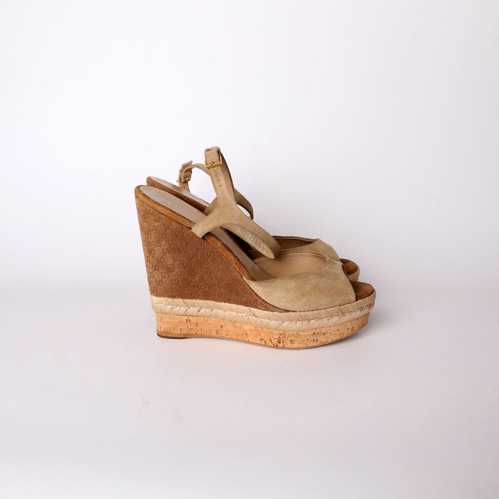 Gucci GG Suede Espadrille Wedges Size 42