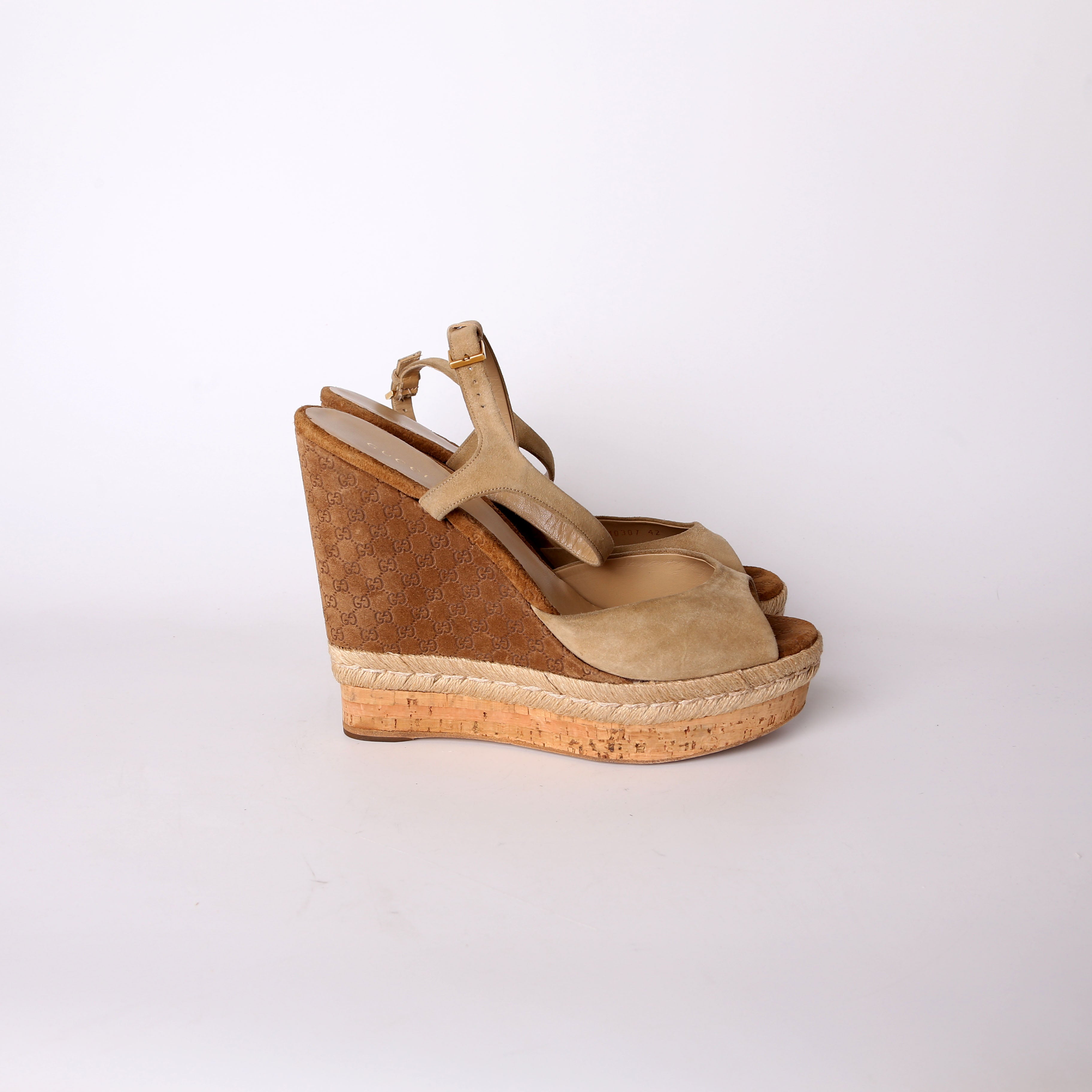 Gucci GG Suede Espadrille Wedges Size 42