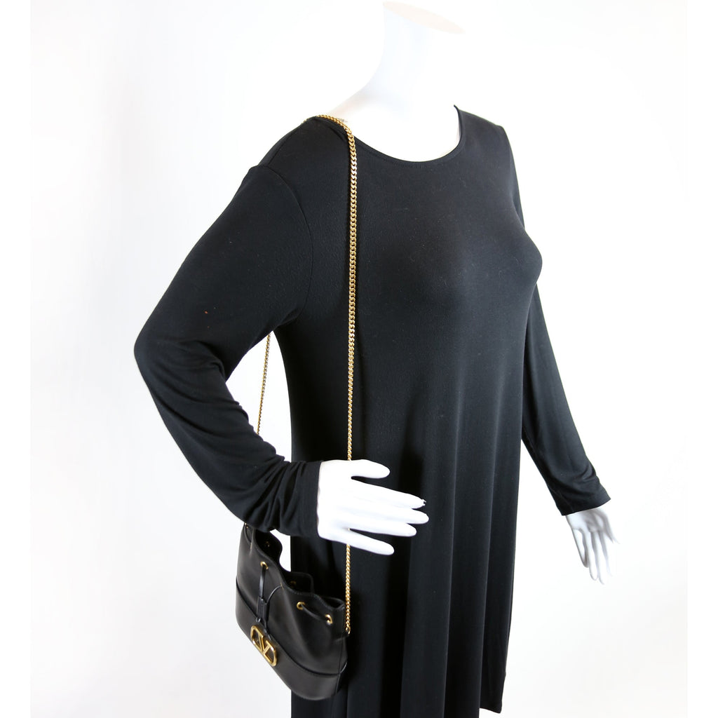 Mini Vlogo Chain Bucket Bag Black