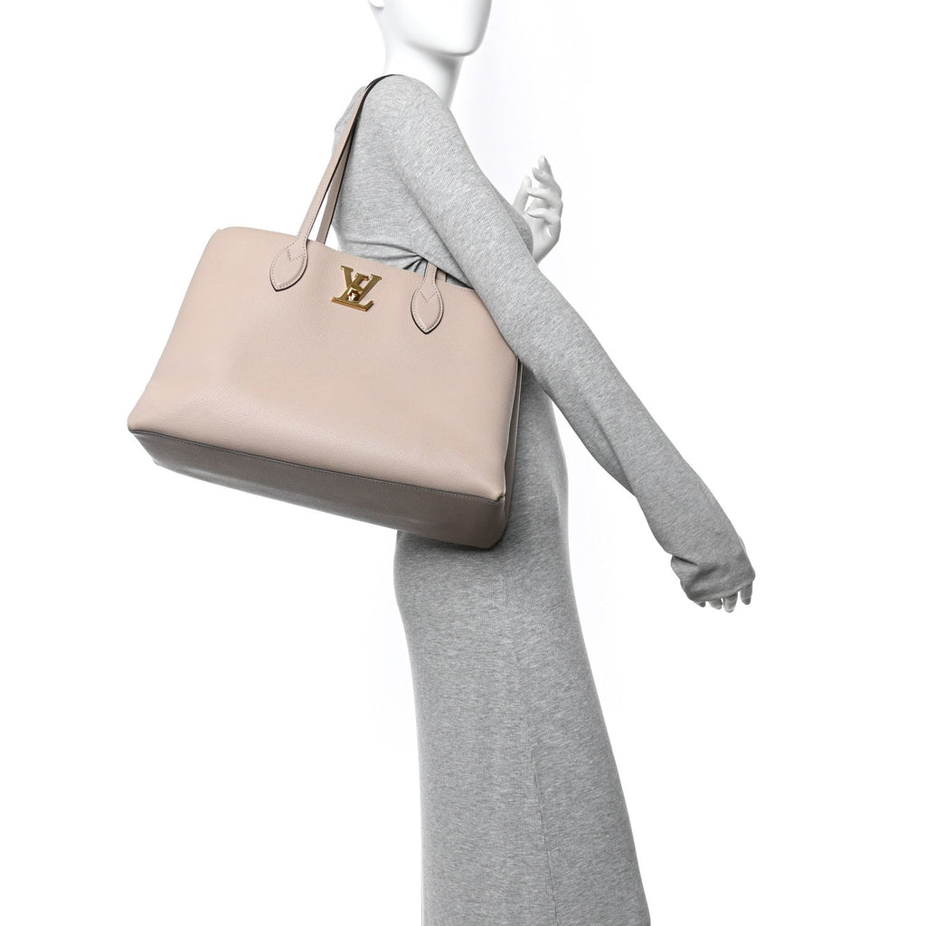 Louis Vuitton Grained Calfskin Lockme Shopper Greige