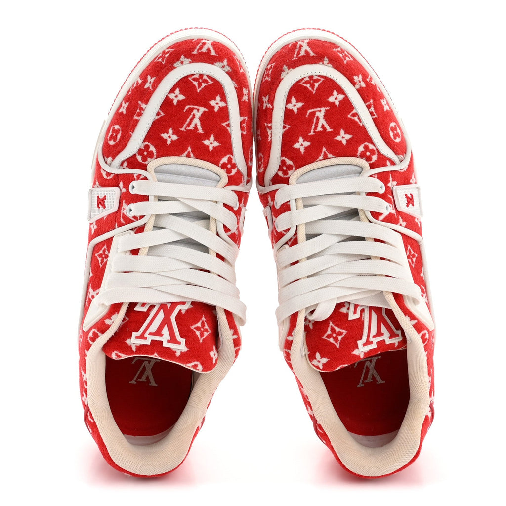 Louis Vuitton Jacquard Velvet Monogram Mens LV Trainer Sneakers 8 Red