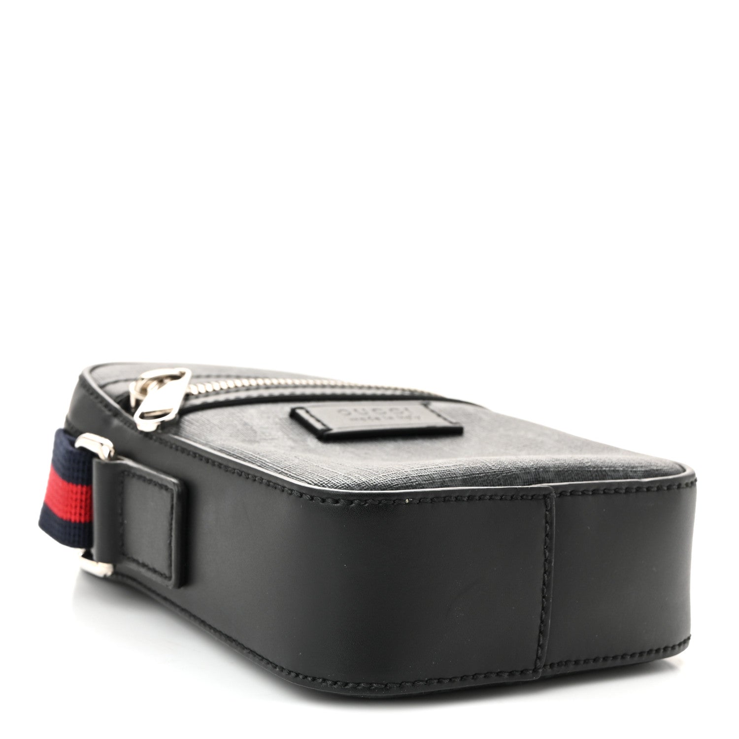 Gucci GG Supreme Monogram Appia Calfskin Web Small Camera Messenger Bag Black Grey