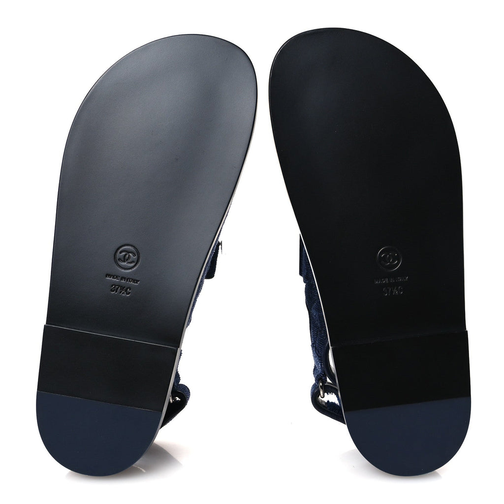 Chanel Velvet Velcro Dad Sandals 37.5 Blue
