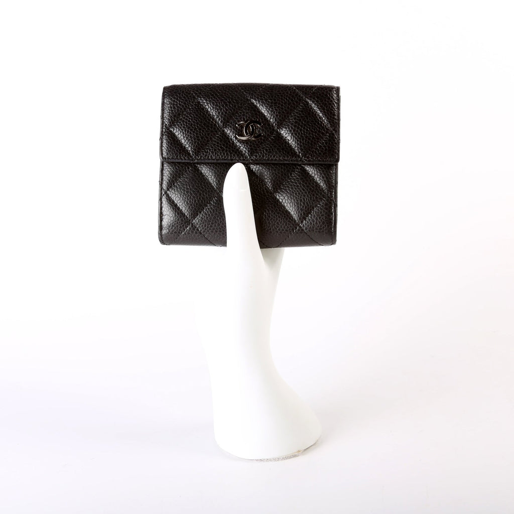 Compact French Flap Wallet Caviar 15M Black