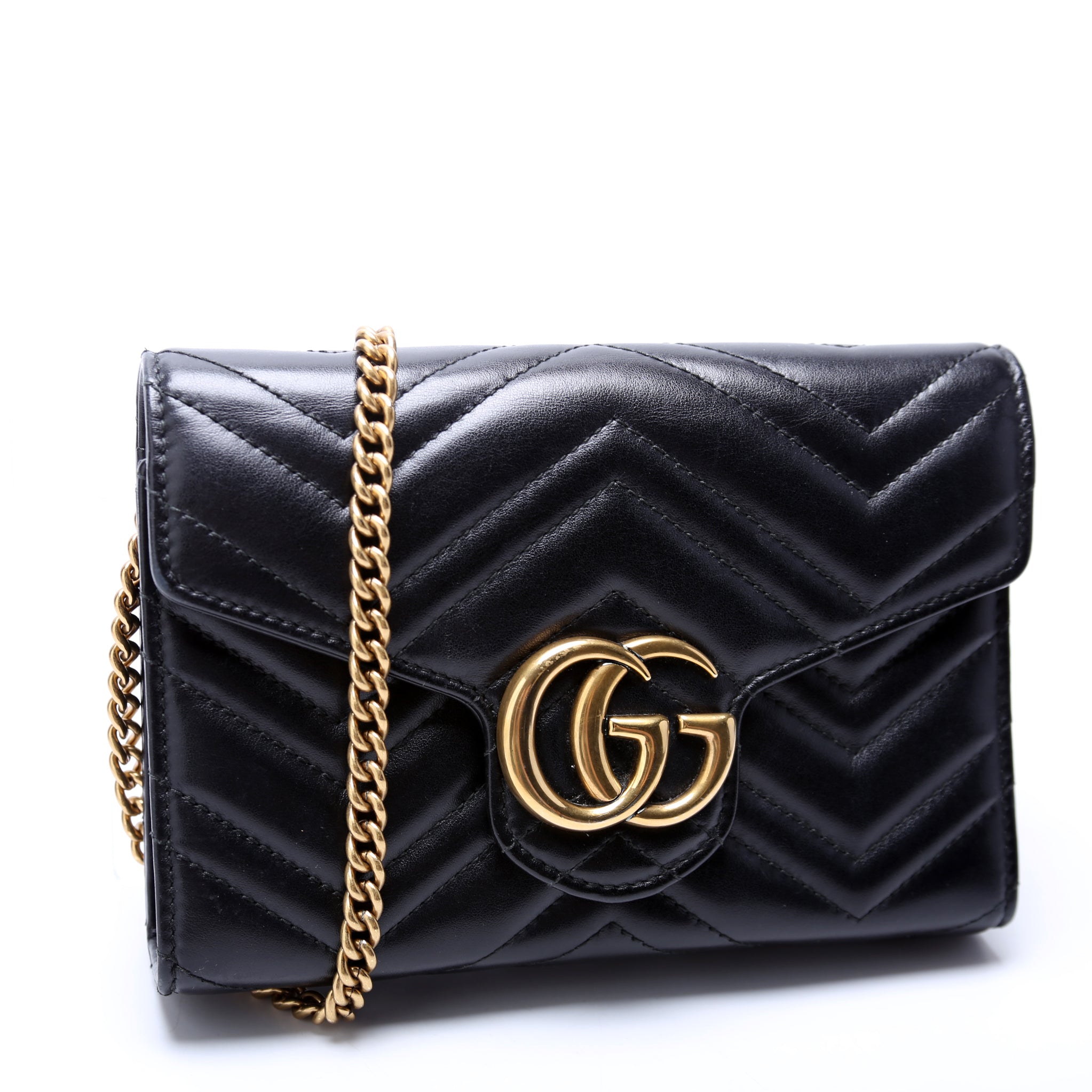 Gucci 474575 Marmont Chain Wallet Black