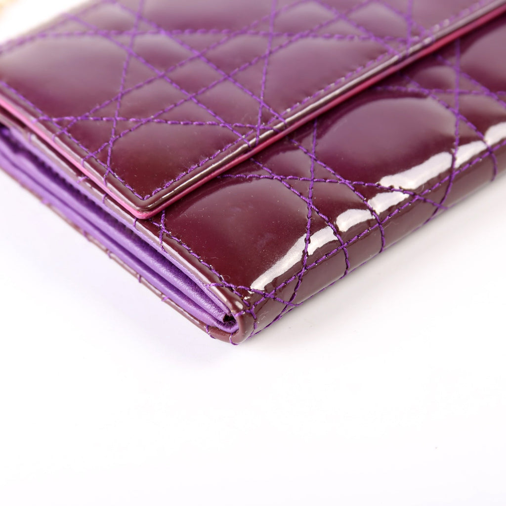 Patent Cannage Lady Dior Chain Wallet Purple