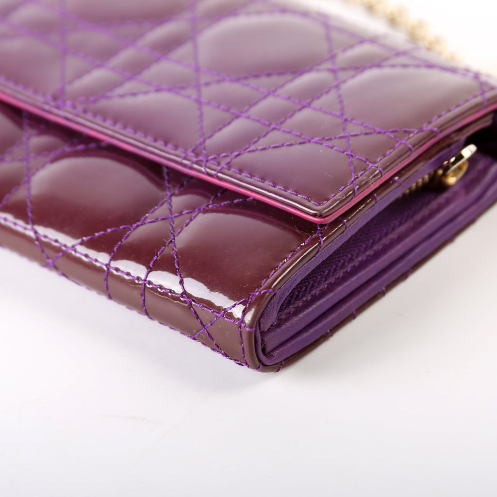 Patent Cannage Lady Dior Chain Wallet Purple