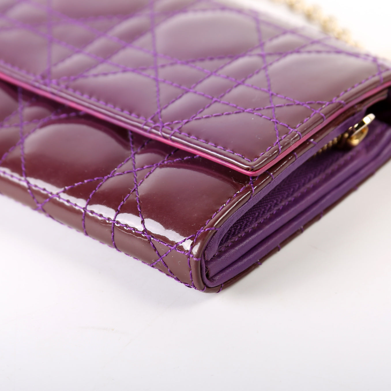 Patent Cannage Lady Dior Chain Wallet Purple