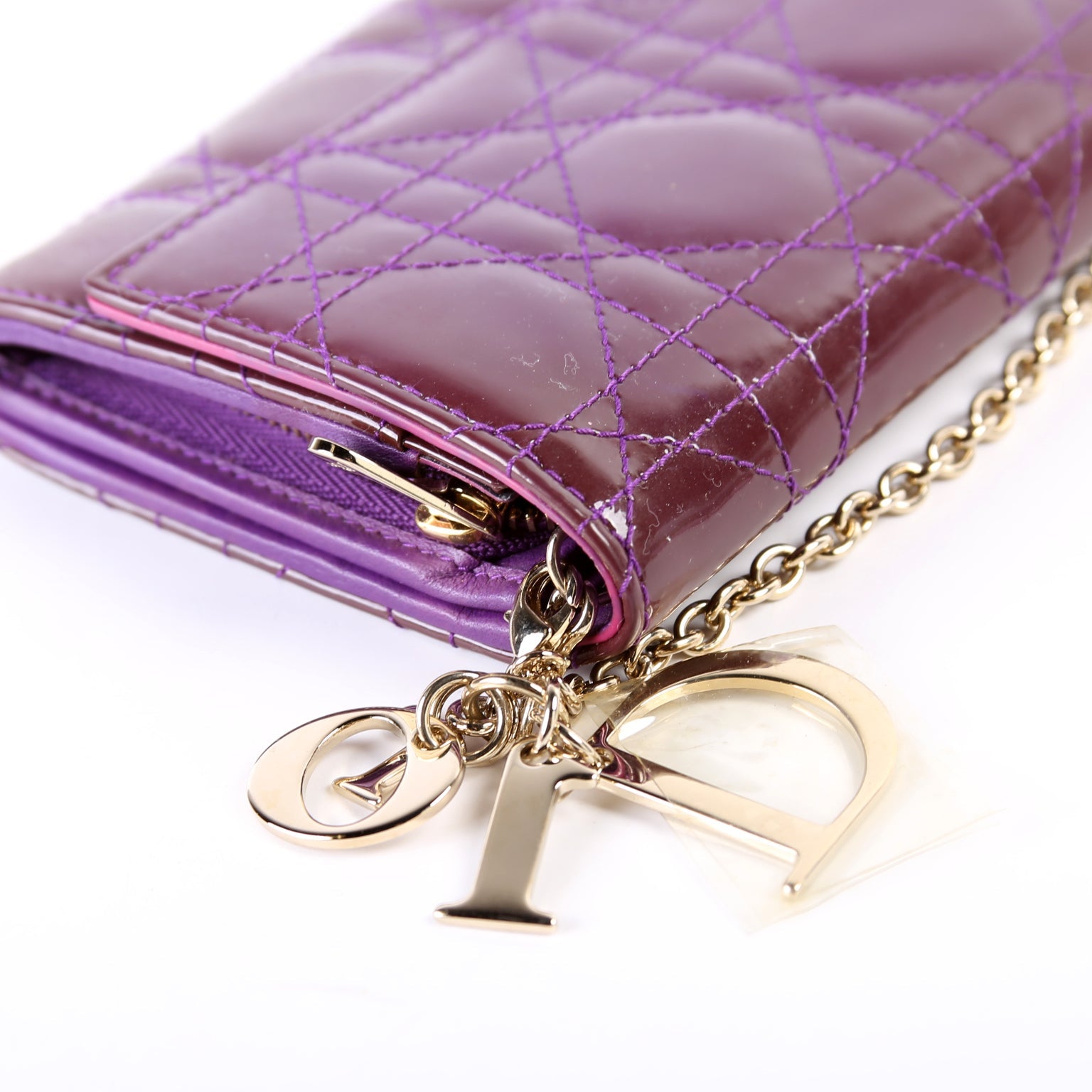 Patent Cannage Lady Dior Chain Wallet Purple