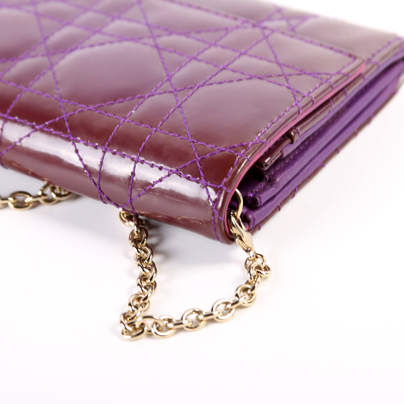 Patent Cannage Lady Dior Chain Wallet Purple