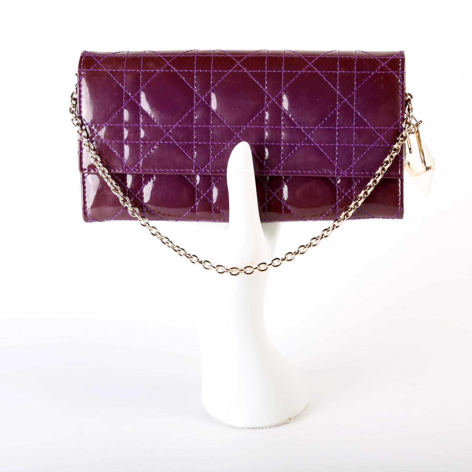 Patent Cannage Lady Dior Chain Wallet Purple