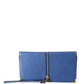 Long Flap Leather Wallet Blue
