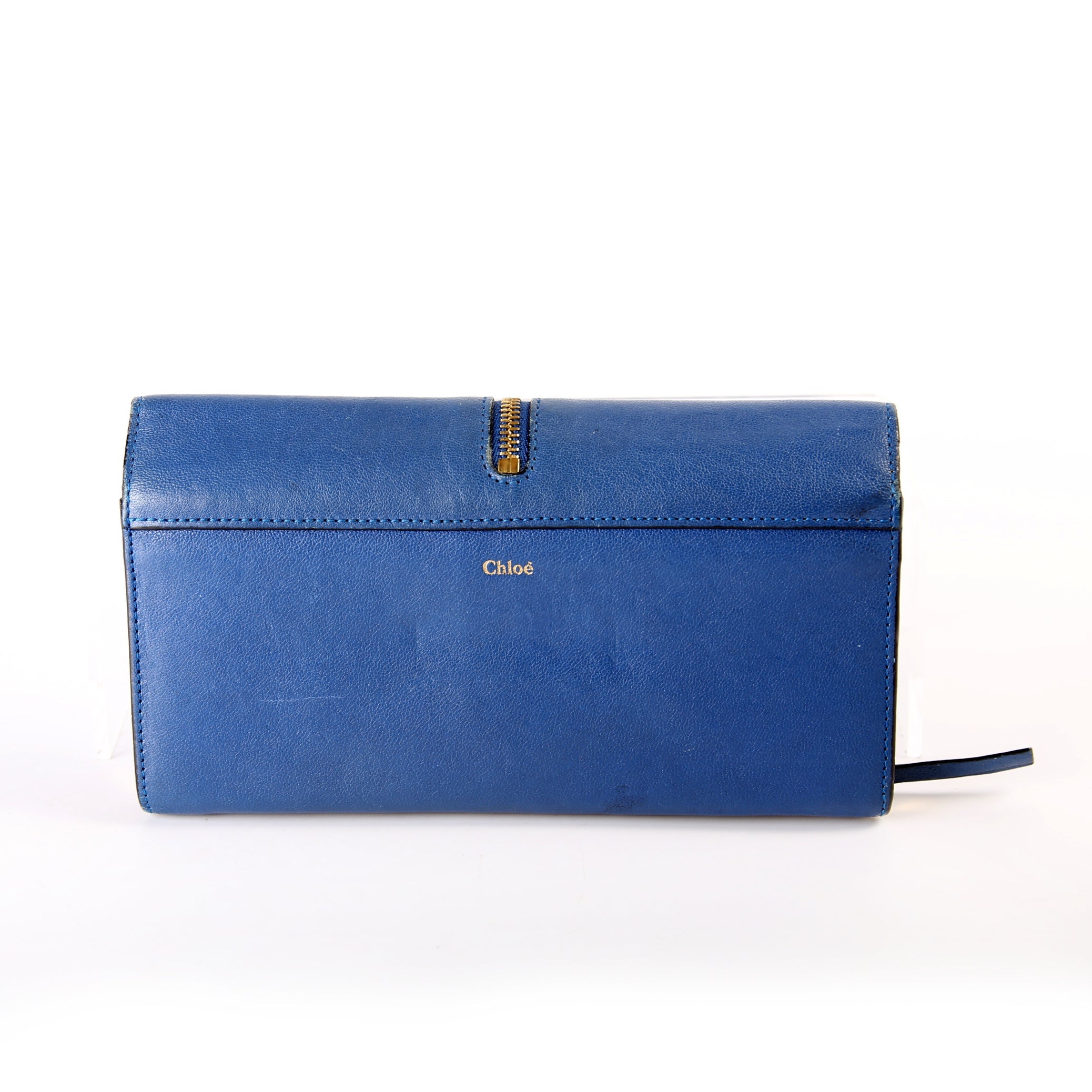 Long Flap Leather Wallet Blue