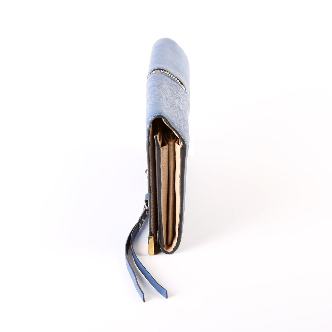 Long Flap Leather Wallet Blue