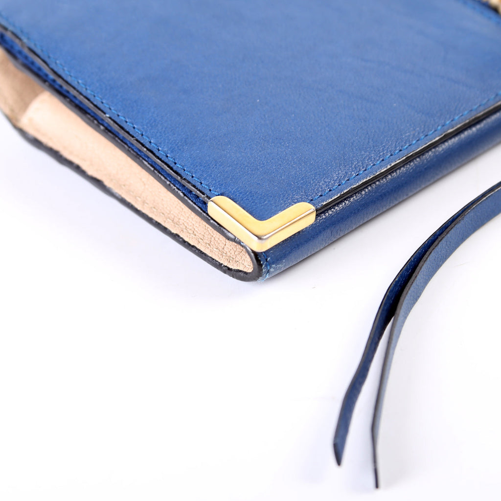 Long Flap Leather Wallet Blue