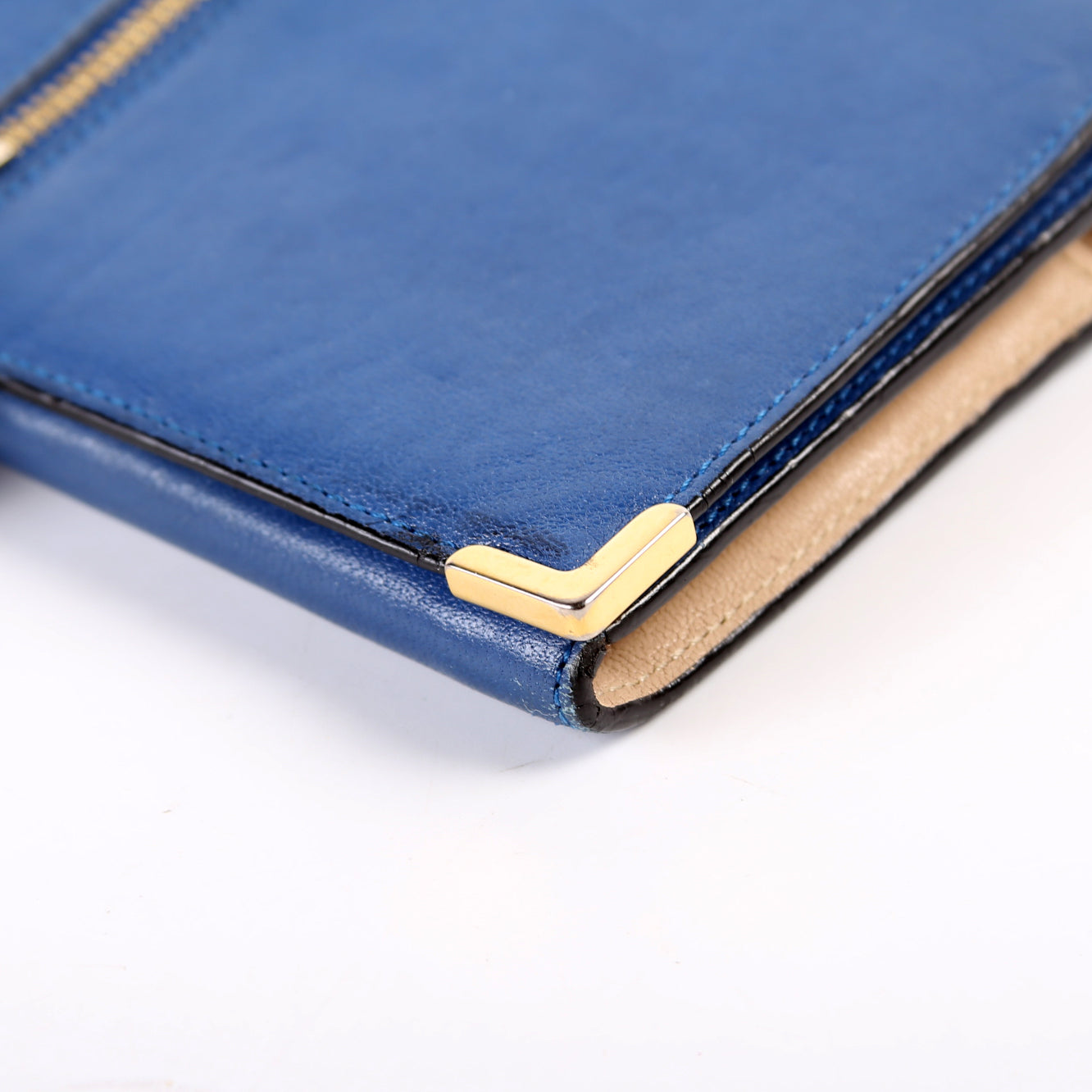 Long Flap Leather Wallet Blue