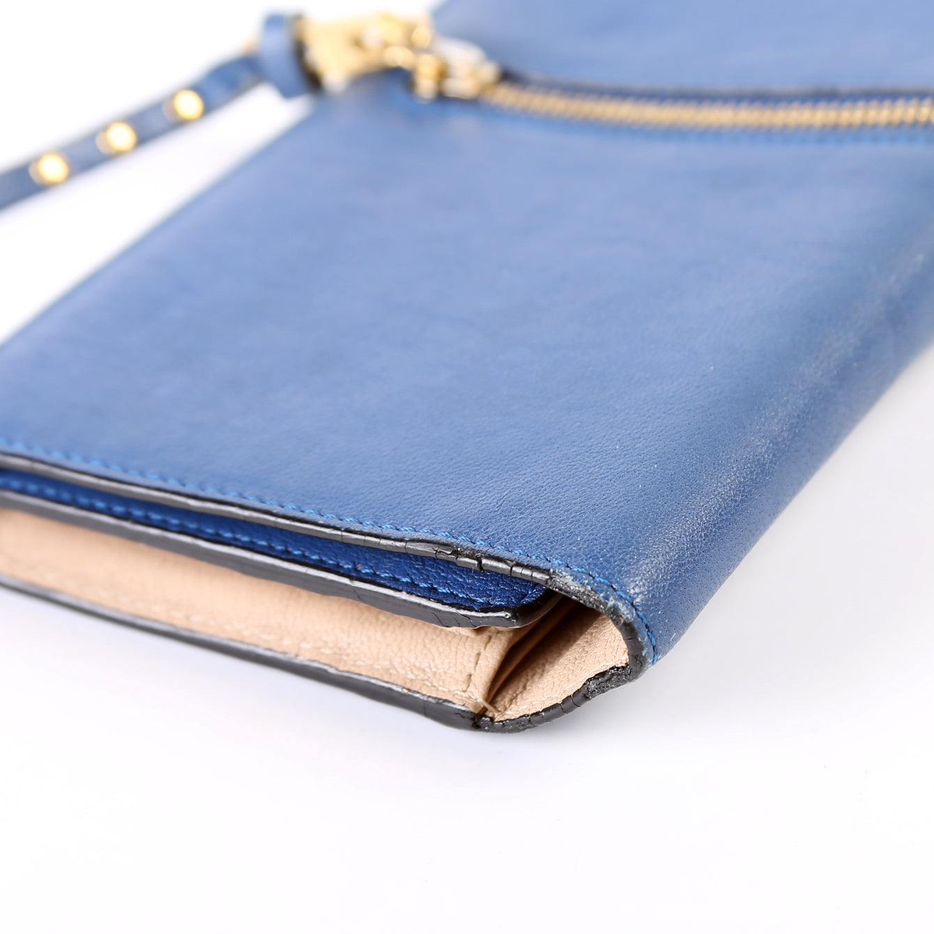 Long Flap Leather Wallet Blue