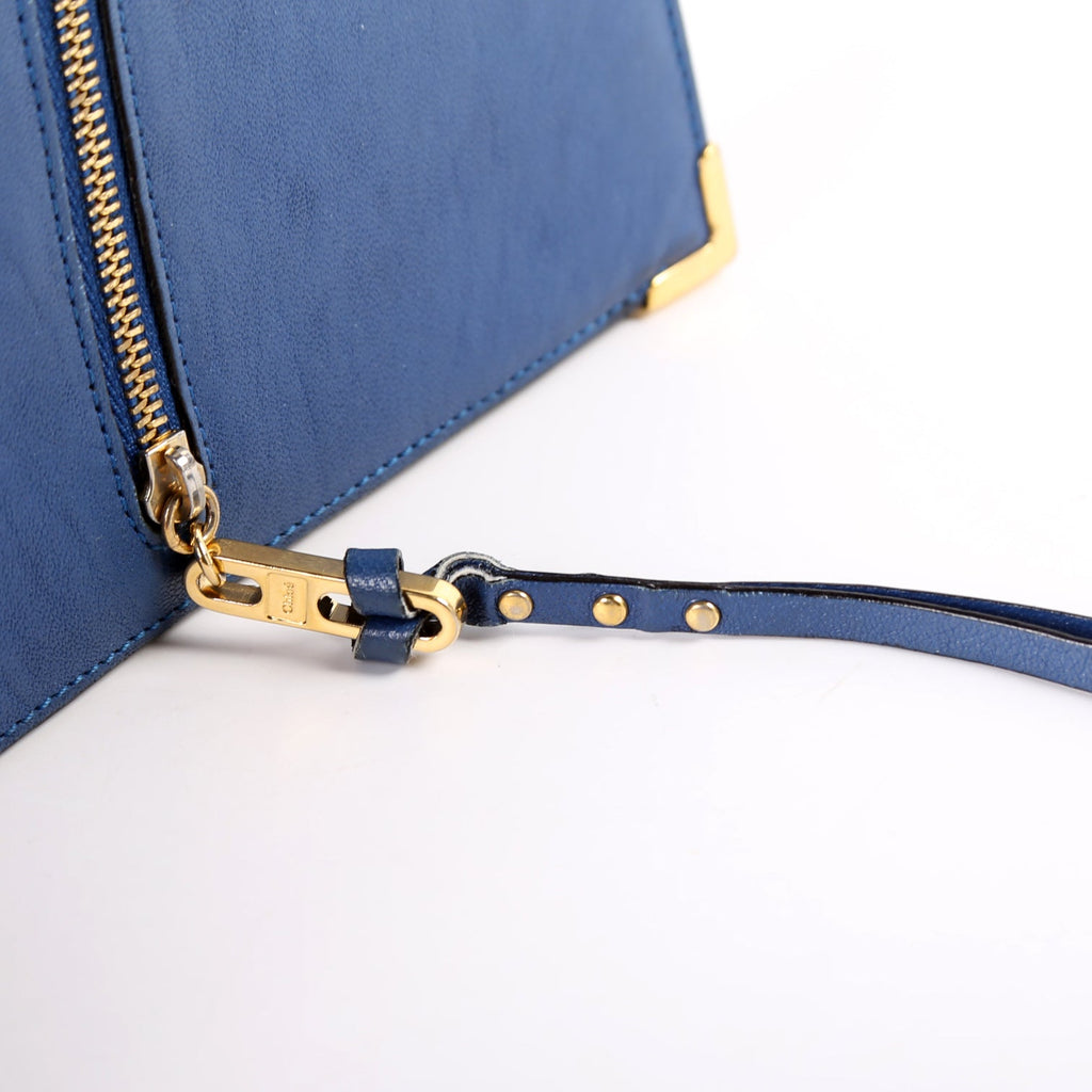 Long Flap Leather Wallet Blue