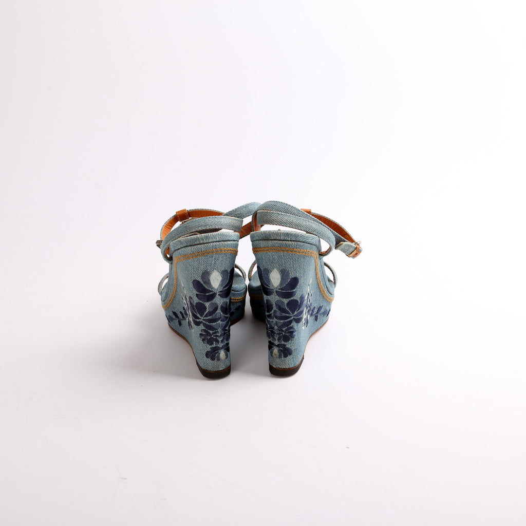 Dior Denim Embroidered Wedges Size 37.5