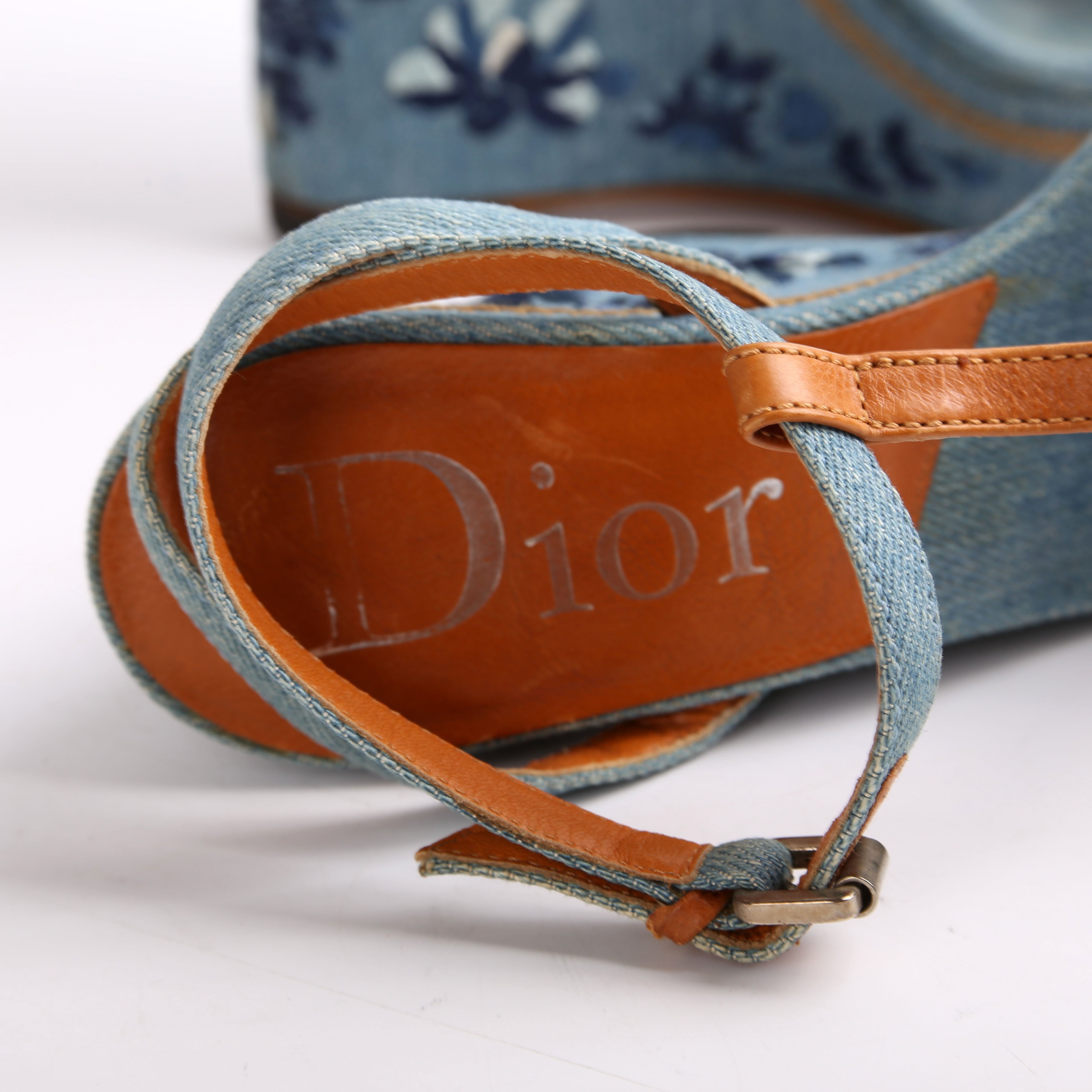 Dior Denim Embroidered Wedges Size 37.5