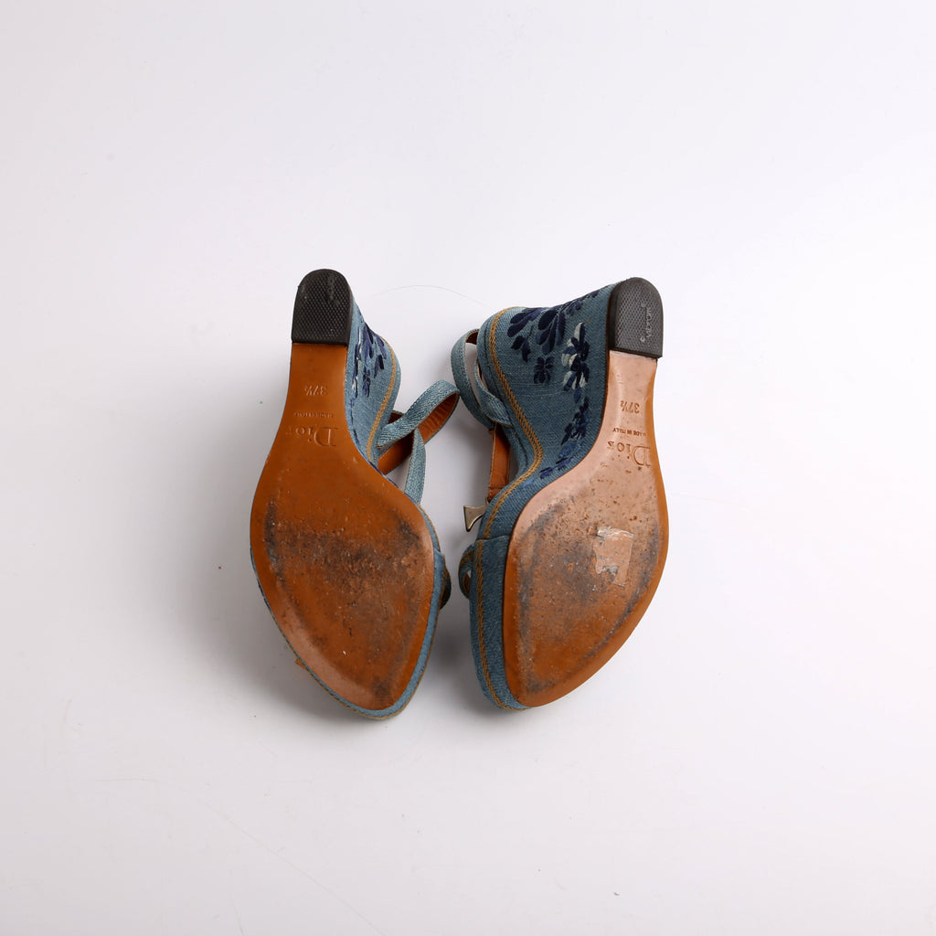 Dior Denim Embroidered Wedges Size 37.5