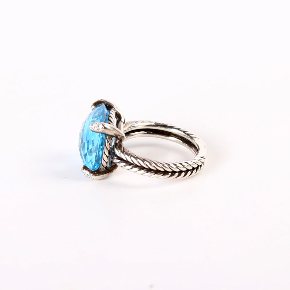 Chatelaine 14MM Hampton Blue Ring Topaz/925/PAVE Size 7