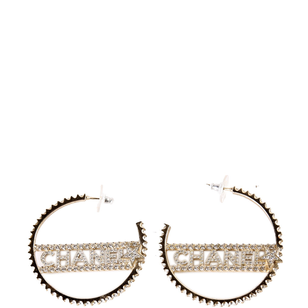 Logo Crystal Star Hoop Earrings Gold