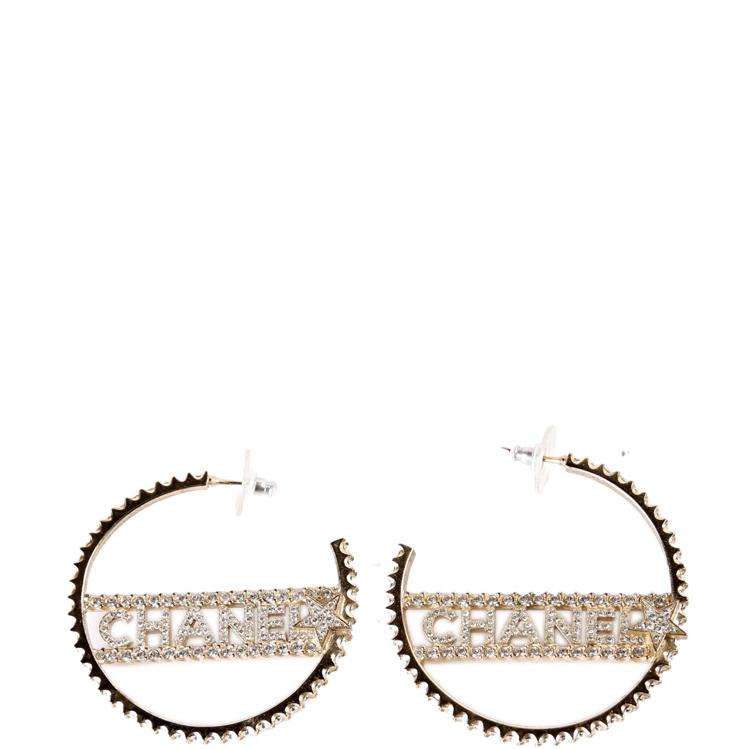 Logo Crystal Star Hoop Earrings Gold