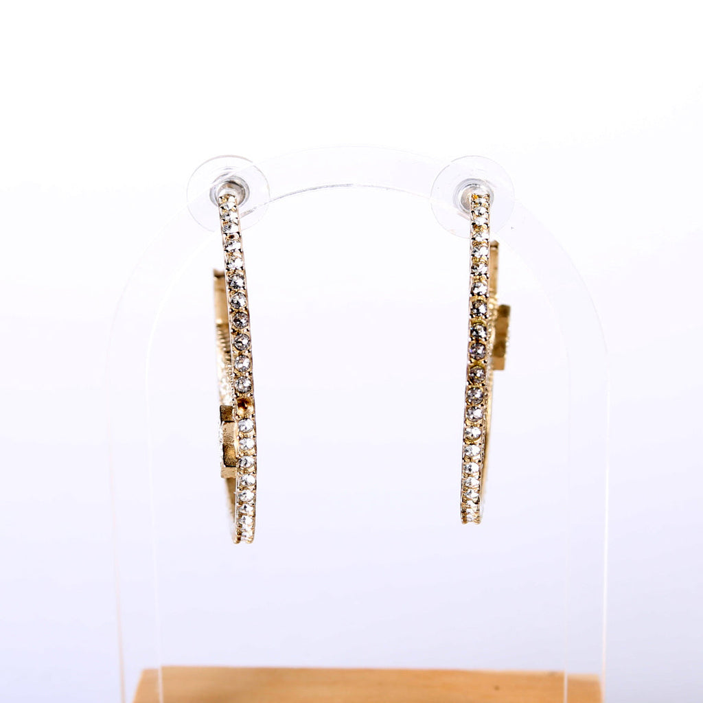 Logo Crystal Star Hoop Earrings Gold