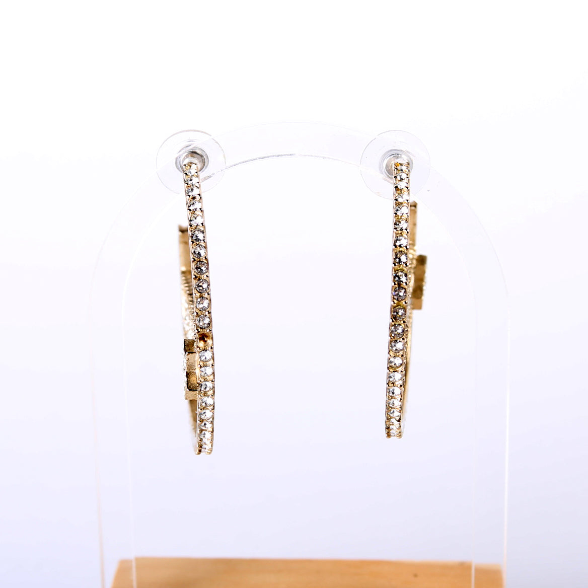 Logo Crystal Star Hoop Earrings Gold